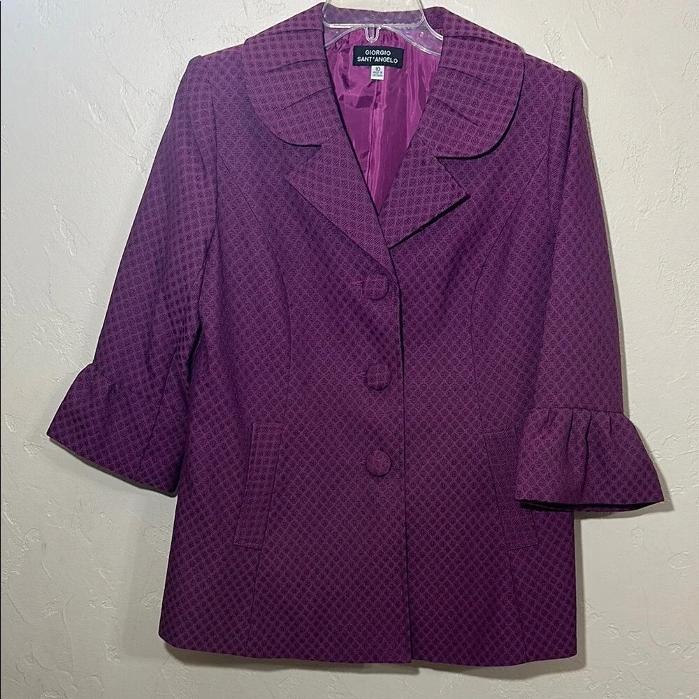 Giorgio Sant'Angelo Womens Purple Textured Ruffle‎ Sleeve Blazer Jacket Size 10